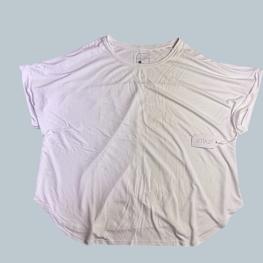 Stylus Sandwash Tee Womens 2X White Short Sleeve Oversized Modal Blend-2308